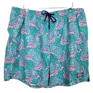 Vineyard Vines Printed Chappy Antigua Flamingo Swim Trunk Green Pink Men Size XL